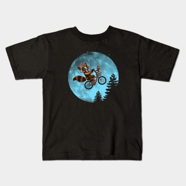 Cute Alien Superhero Raccoon 80's Sci-fi Movie Parody Kids T-Shirt by BoggsNicolas